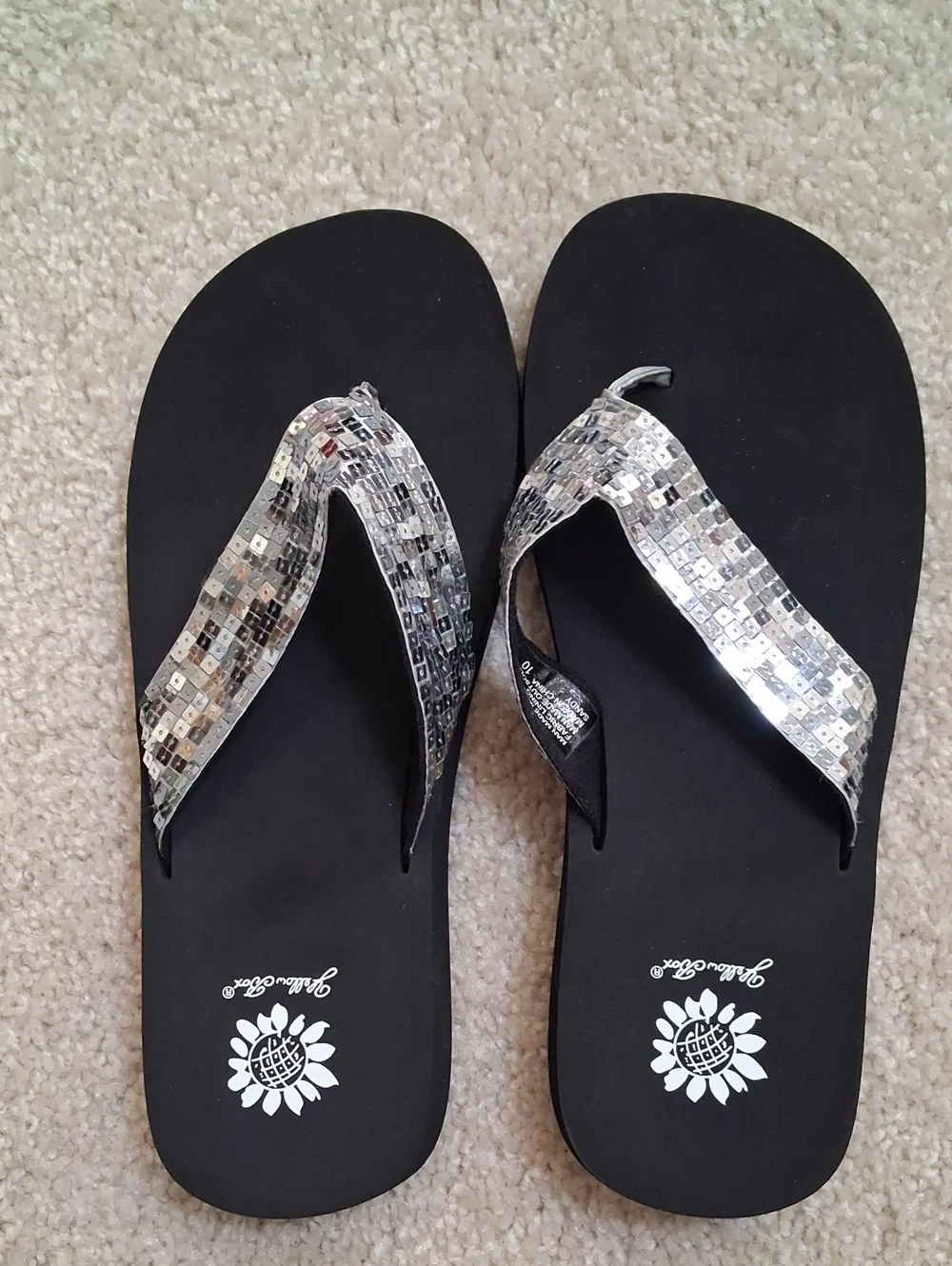 NEW! Sequin Strap Black Flip Flops - Women's